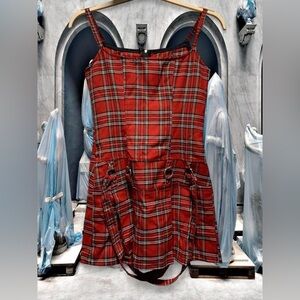 Lip Service Dress SMALL Red Tartan Plaid Punk O-Rings Harness SIZE SMALL